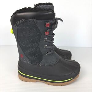 Swiss Tech Kids Winter Snow Boots Grey Black Neon Yellow Waterproof Size 10